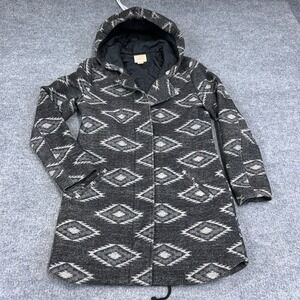 Vintage Levi's Jacket Women S Gray Allover Print Wool Parka Hooded Quilted Aztec